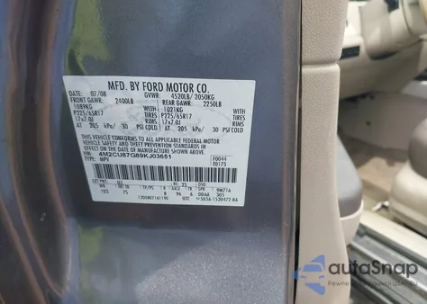 2009 Mercury Mariner Premier V6 z USA, uszkodzony, nr VIN 4M2CU87G89KJ03651